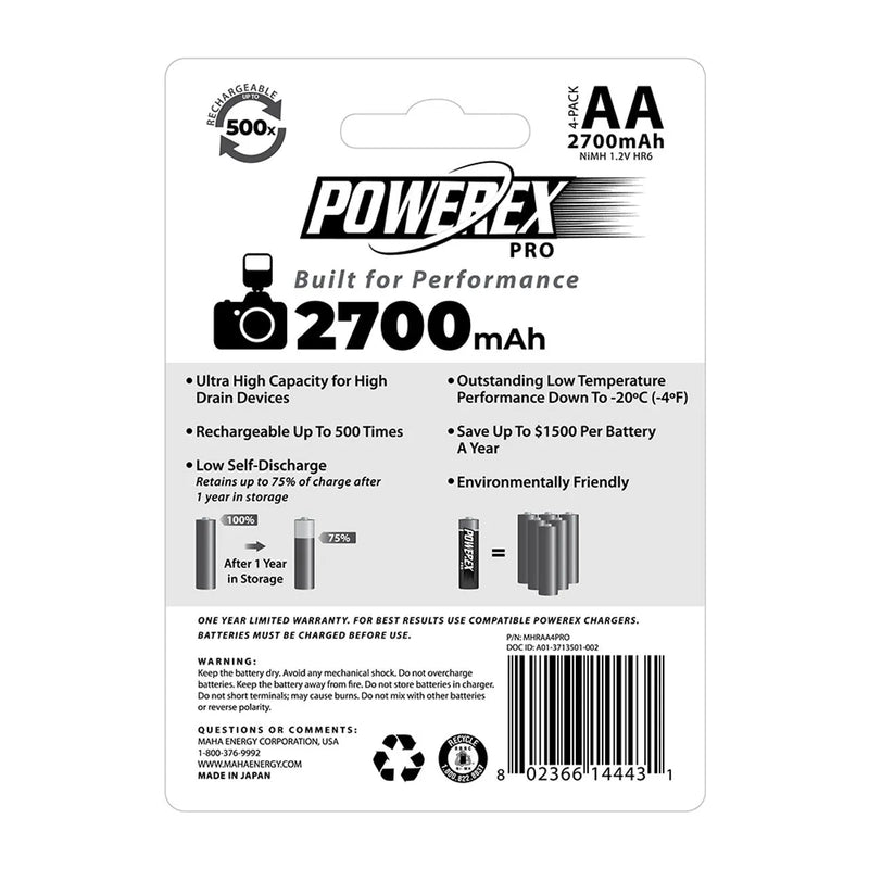 Cargue la imagen en el visor de la galería, Set de 4 Pilas recargables AA 2700mAh  Powerex
