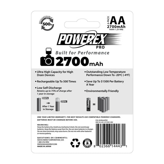 Set de 4 Pilas recargables AA 2700mAh  Powerex