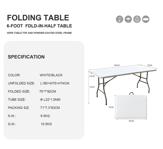 Mesa Plegable De Plástico Tipo Portafolio 1.80m