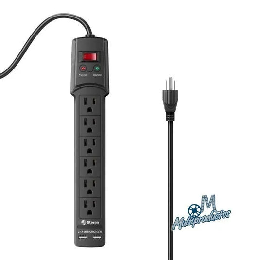Multicontacto de 6 salidas verticales y doble cargador USB