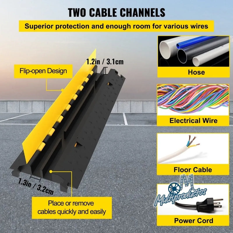 Cargue la imagen en el visor de la galería, Protector de Cable Piso de 2 Canal, de Goma, 103x25.5x5 cm, 10,000kg
