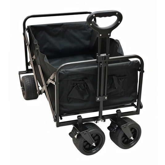 Carrito vagón plegable multiusos filmcrew. Vista frontal del carrito vagón plegable FilmCrew con asa telescópica, bolsillos exteriores y ruedas delanteras con freno.
