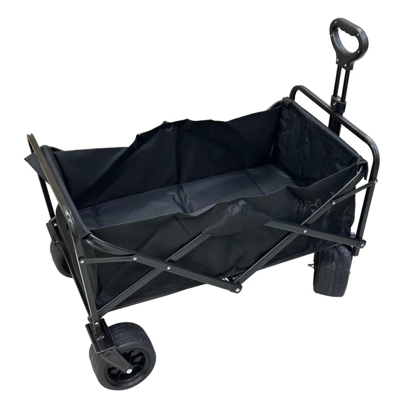 Cargue la imagen en el visor de la galería, Carrito vagón plegable multiusos FilmCrew. Carrito vagón plegable portátil multiusos FilmCrew desplegado con estructura metálica, ruedas todo terreno y compartimento de tela.
