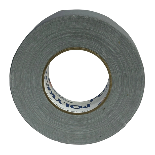 Cinta gaffer premium Polyken 510. Rollo de cinta gaffer premium Polyken 510 gris vista frontal.