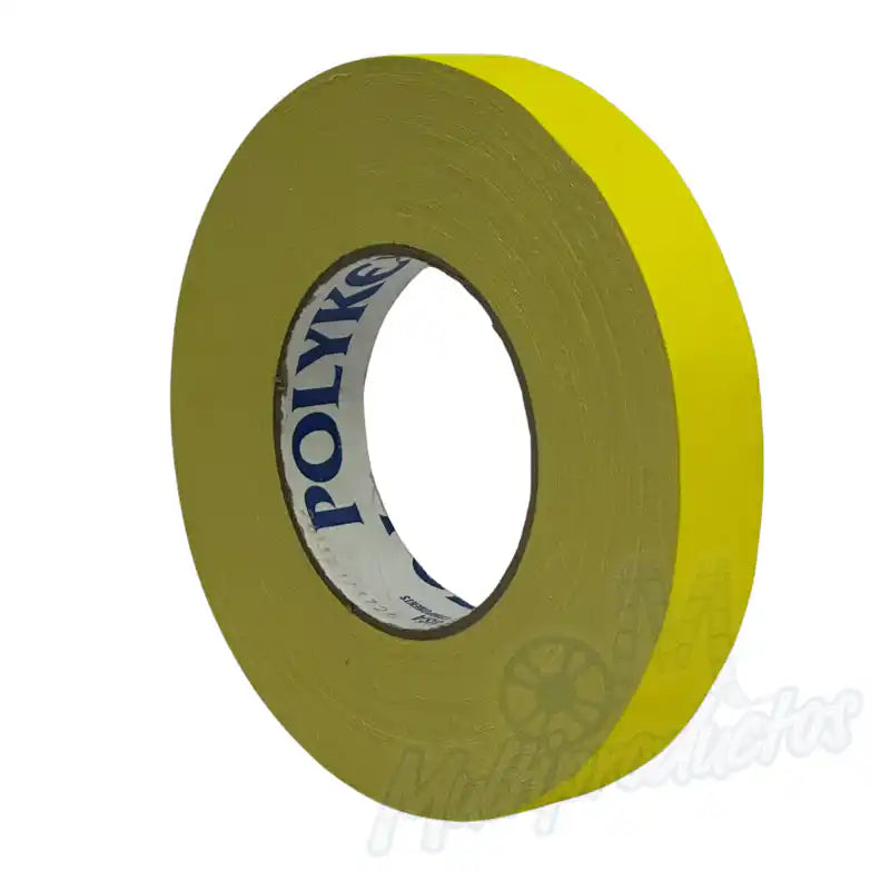 Cargue la imagen en el visor de la galería, Cinta gaffer mate Polyken 510 de 24 mm x 50 m. Rollo de cinta gaffer Polyken 510 color amarillo en vista de tres cuartos.
