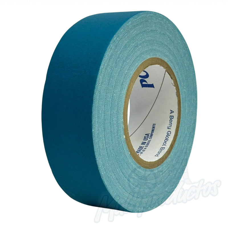 Cargue la imagen en el visor de la galería, Cinta gaffer mate Polyken 510 de 48 mm x 50 m. Rollo de cinta gaffer mate color azul turquesa Polyken 510 visto desde un ángulo lateral.

