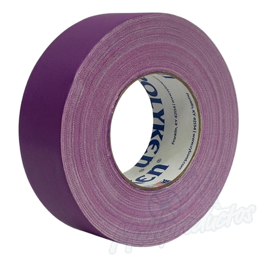 Cinta gaffer mate Polyken 510 de 48 mm x 50 m. Rollo de cinta gaffer mate color morado Polyken 510 visto desde un ángulo lateral.