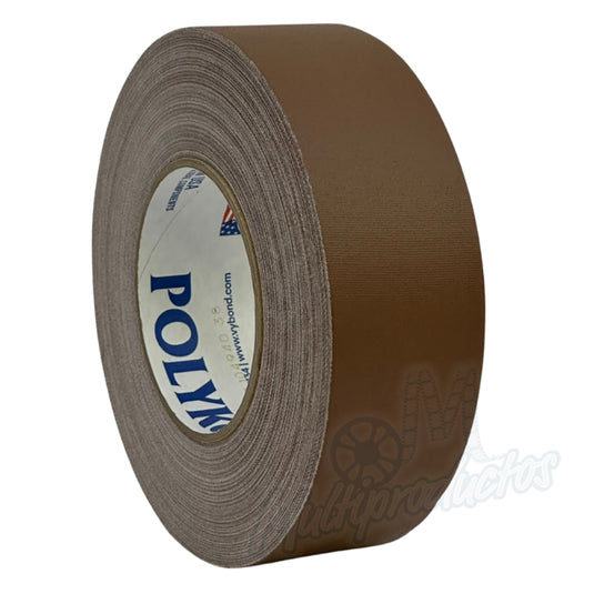 Cinta gaffer mate Polyken 510 de 48 mm x 50 m. Rollo de cinta gaffer Polyken 510 color café en vista de tres cuartos.