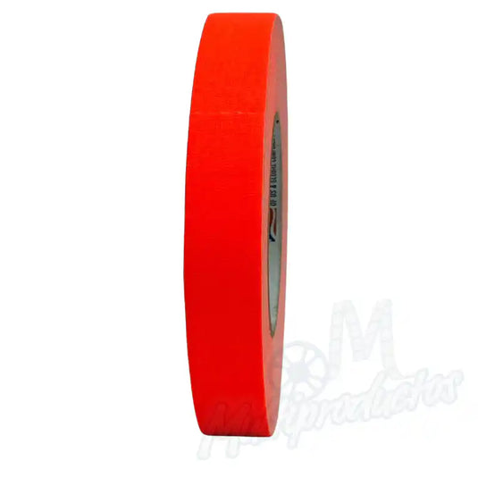 Cinta gaffer neon Polyken 510 24 mm x 45 m. Rollo de cinta gaffer neón color naranja Polyken 510 visto de perfil mostrando su grosor y acabado fluorescente.