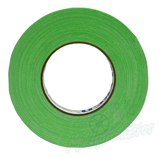 Cinta gaffer neón Polyken 510 24 mm x 45 m. Rollo de cinta gaffer neón color verde Polyken 510 de 24 mm x 45 m vista frontal.