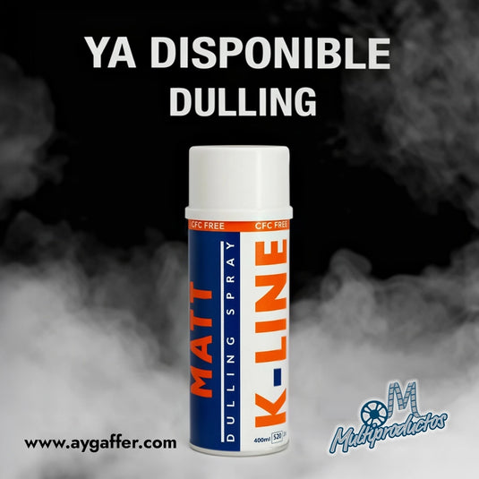 Dullingspray k line matte multiproductos. Lata de spray antirreflejante Dulling Spray K-Line Matt de 400 ml con fondo oscuro y efecto de humo.