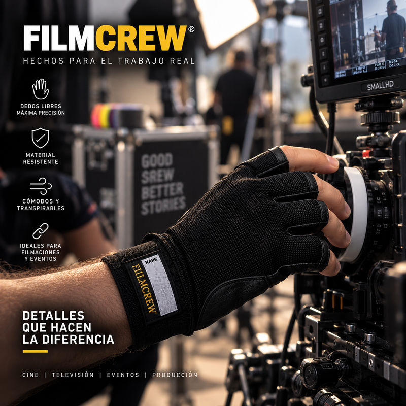 Cargue la imagen en el visor de la galería, Guante fingerless FilmCrew en uso ajustando el foco de una cámara de cine
