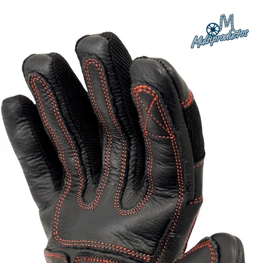 Guantes para altas temperaturas FilmCrew. Detalle de costuras reforzadas y cuero térmico en dedos de guante FilmCrew.