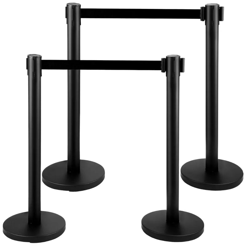 Cargue la imagen en el visor de la galería, 4 Postes Delimitador De Filas Negro Cinta Negra Retractil 2m Negro
