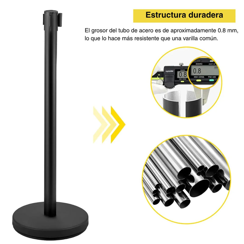 Cargue la imagen en el visor de la galería, 4 Postes Delimitador De Filas Negro Cinta Negra Retractil 2m Negro
