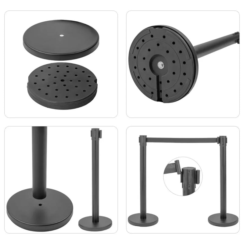 Cargue la imagen en el visor de la galería, 4 Postes Delimitador De Filas Negro Cinta Negra Retractil 2m Negro
