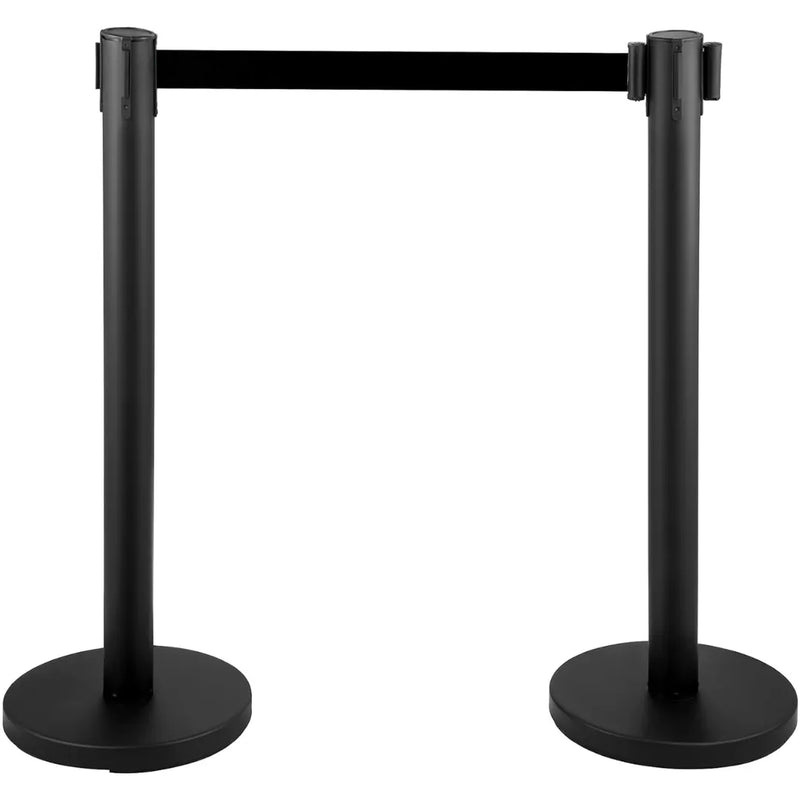 Cargue la imagen en el visor de la galería, 4 Postes Delimitador De Filas Negro Cinta Negra Retractil 2m Negro
