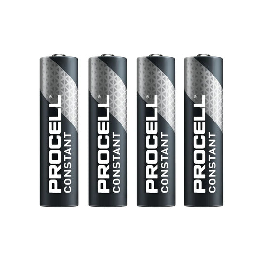 Pilas AAA Procell PC2400 multiproductos. Juego de 4 pilas alcalinas AAA Procell Constant PC2400 de 1.5V alineadas verticalmente.