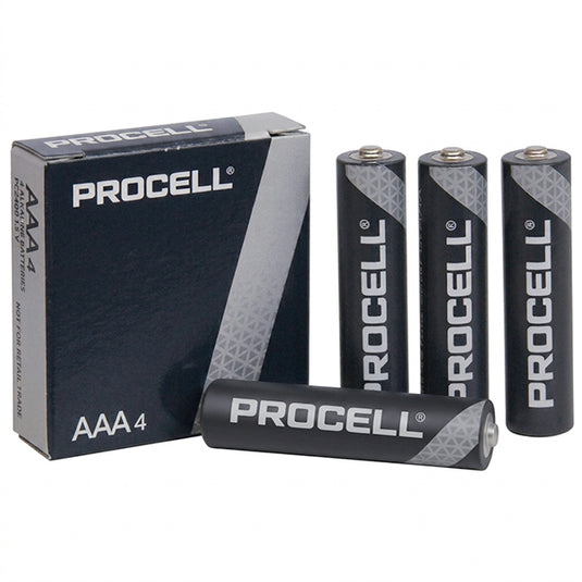 Pilas AAA Procell PC2400 multiproductos. Paquete de pilas alcalinas AAA Procell PC2400 de 1.5V con caja y cuatro unidades sueltas.