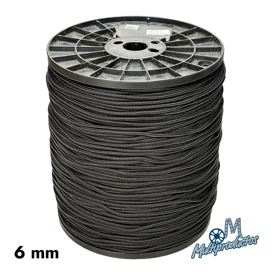 Piola negra tejido diamante carrete de 10 kg. Carrete de 10 kg de piola negra de polipropileno tejido diamante de 6 mm de grosor.