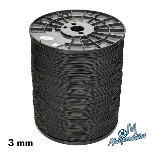 Piola negra tejido diamante carrete de 10 kg. Carrete de 10 kg de piola negra de polipropileno tejido diamante de 3 mm de grosor.