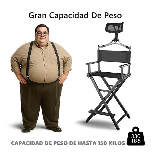Silla de director de aluminio multiproductos. Silla de director de gran capacidad de resistencia que soporta hasta 150 kilos.
