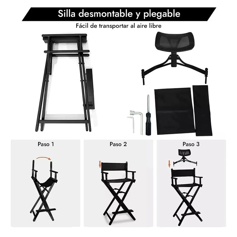 Cargue la imagen en el visor de la galería, Silla de director de aluminio multiproductos. Guía de ensamblaje paso a paso para la silla de director desmontable y sus partes.
